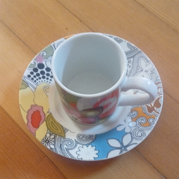 French Bull Jackie Shapiro Espresso Cup Saucer Set Ceramic Multi-color Floral - Picture 5 of 12